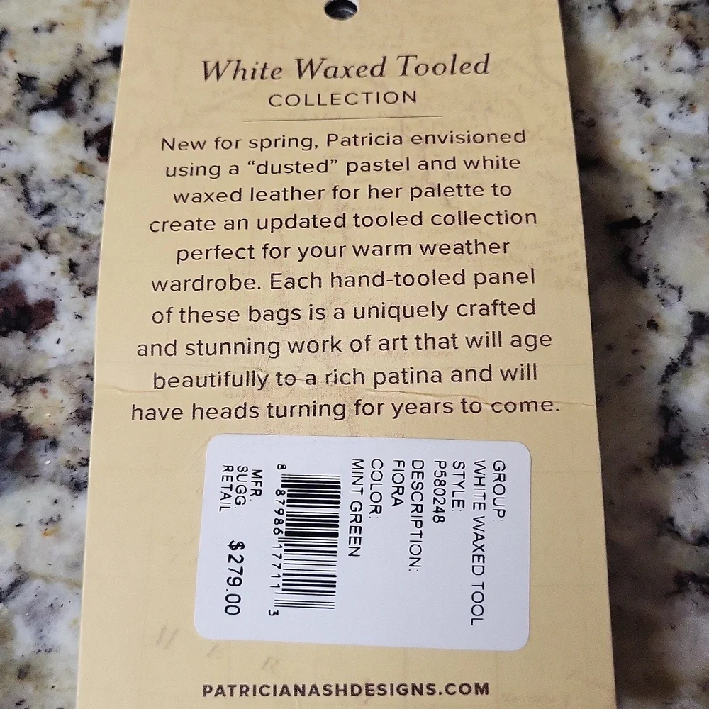 Patricia Nash Fiora Satchel White Waxed Tooled